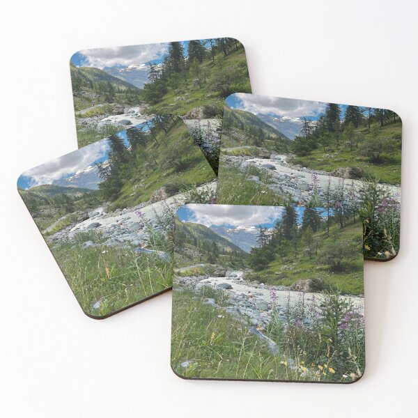 Item preview, Alpine Mountain Landscape with Stream, Wildflowers, and Snowy Peaks designed and sold by giulyz.