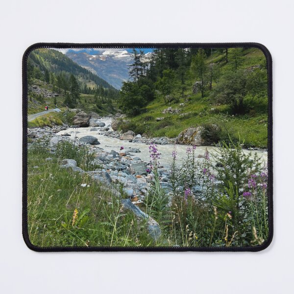 Item preview, Alpine Mountain Landscape with Stream, Wildflowers, and Snowy Peaks designed and sold by giulyz.