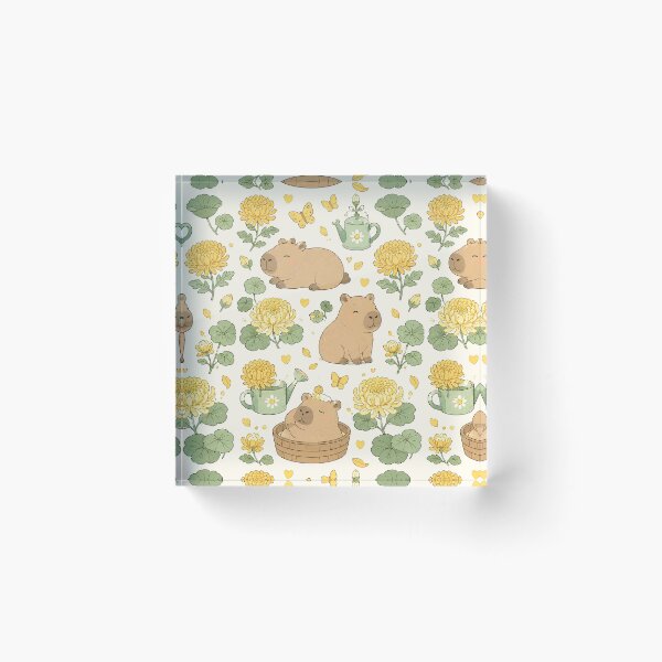 Item preview, Capybara Chrysanthemum Garden Kawaii Floral Pattern designed and sold by Soft Berry Studio.