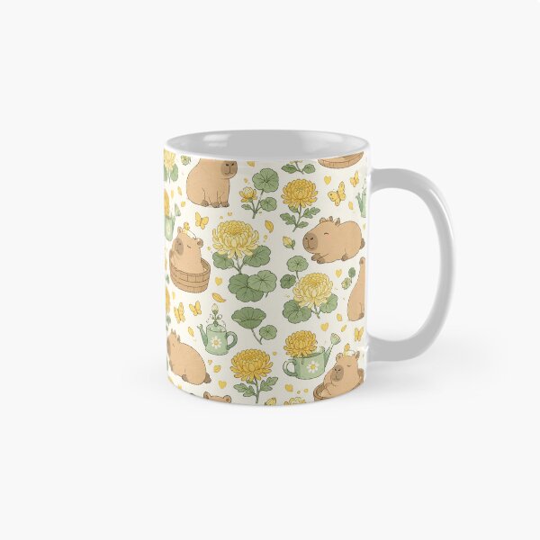 Item preview, Capybara Chrysanthemum Garden Kawaii Floral Pattern designed and sold by Soft Berry Studio.
