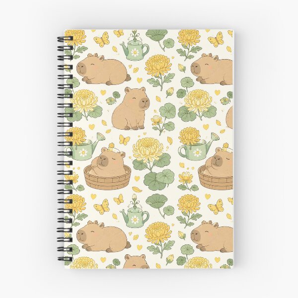 Item preview, Capybara Chrysanthemum Garden Kawaii Floral Pattern designed and sold by Soft Berry Studio.