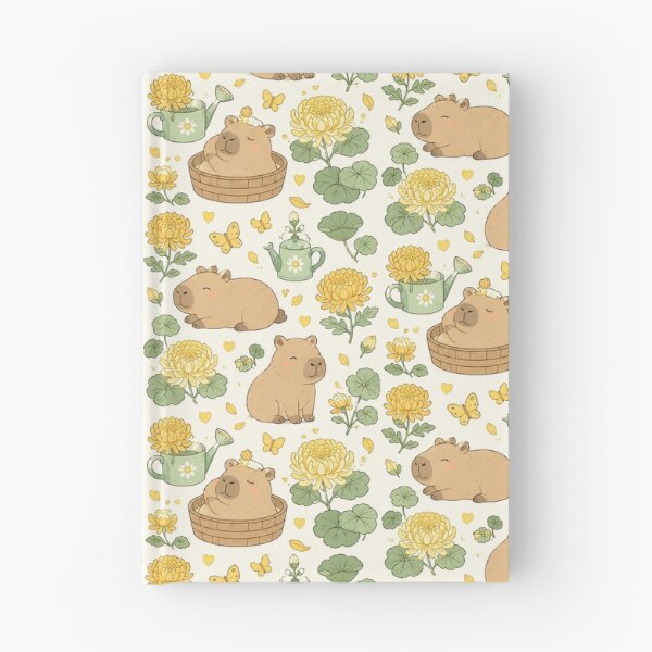 Item preview, Capybara Chrysanthemum Garden Kawaii Floral Pattern designed and sold by Soft Berry Studio.