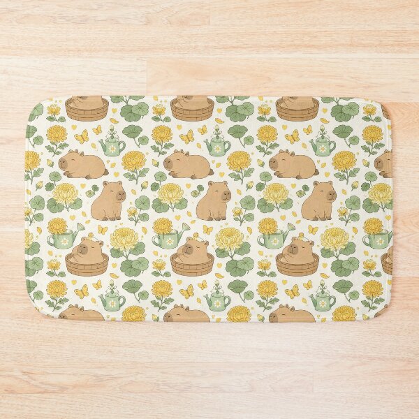 Item preview, Capybara Chrysanthemum Garden Kawaii Floral Pattern designed and sold by Soft Berry Studio.
