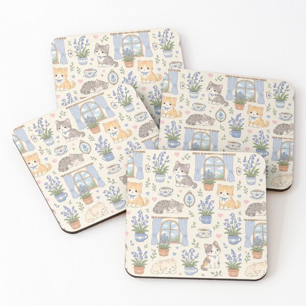 Item preview, Cozy Cat Bluebell Window Kawaii Floral Pattern designed and sold by Soft Berry Studio.