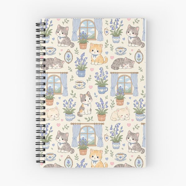 Item preview, Cozy Cat Bluebell Window Kawaii Floral Pattern designed and sold by Soft Berry Studio.