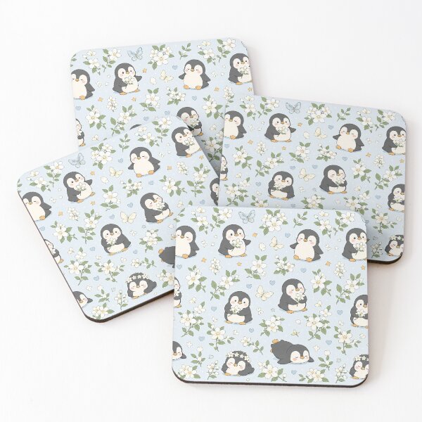 Item preview, Penguin Jasmine Garden Kawaii Floral Pattern designed and sold by Soft Berry Studio.