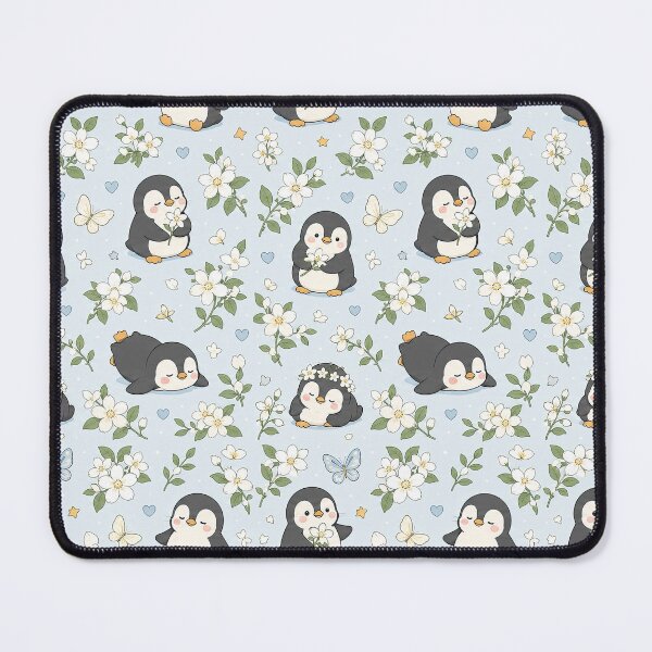 Item preview, Penguin Jasmine Garden Kawaii Floral Pattern designed and sold by Soft Berry Studio.
