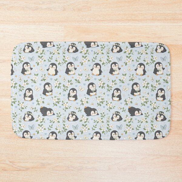 Item preview, Penguin Jasmine Garden Kawaii Floral Pattern designed and sold by Soft Berry Studio.