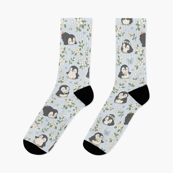 Item preview, Penguin Jasmine Garden Kawaii Floral Pattern designed and sold by Soft Berry Studio.