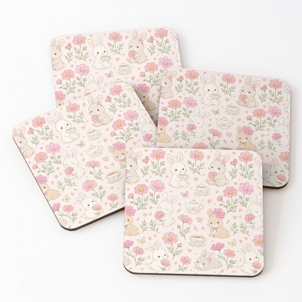 Item preview, Bunny Cosmos Tea Garden Kawaii Floral Pattern designed and sold by Soft Berry Studio.