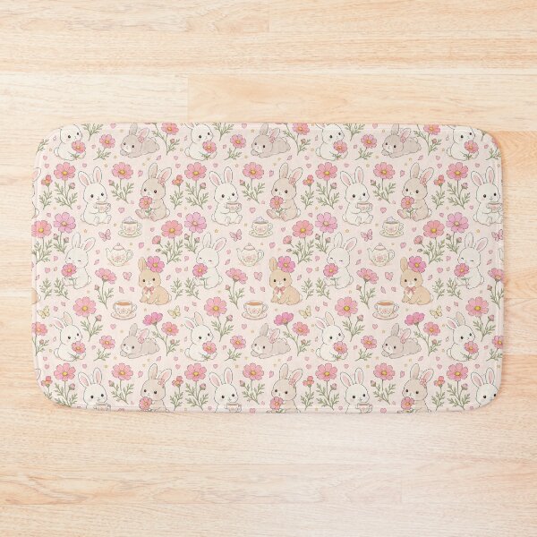 Item preview, Bunny Cosmos Tea Garden Kawaii Floral Pattern designed and sold by Soft Berry Studio.