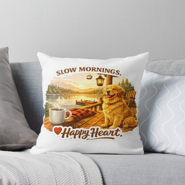 Item preview, Slow Mornings, Happy Heart – Golden Retriever Lake Cabin Design, Cozy Coffee & Dock Sticker/Shirt designed and sold by Sahil Randhawa.