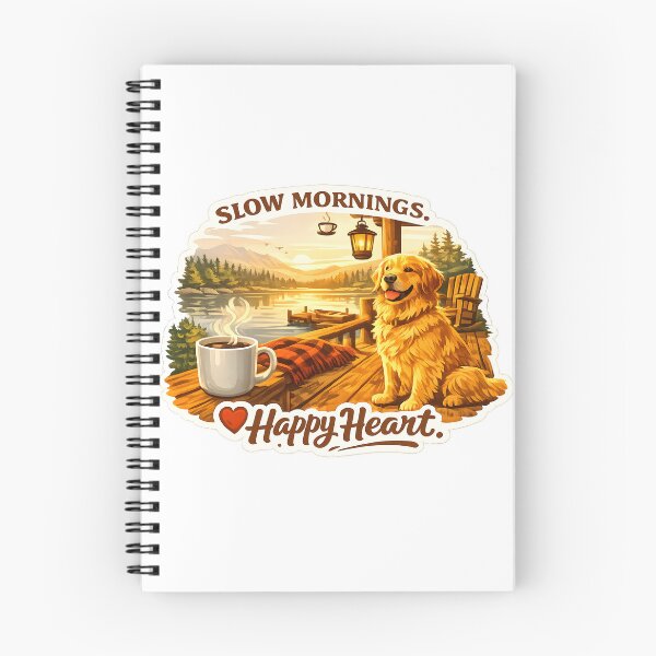 Item preview, Slow Mornings, Happy Heart – Golden Retriever Lake Cabin Design, Cozy Coffee & Dock Sticker/Shirt designed and sold by Sahil Randhawa.