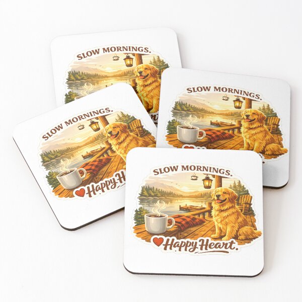 Item preview, Slow Mornings, Happy Heart – Golden Retriever Lake Cabin Design, Cozy Coffee & Dock Sticker/Shirt designed and sold by Sahil Randhawa.