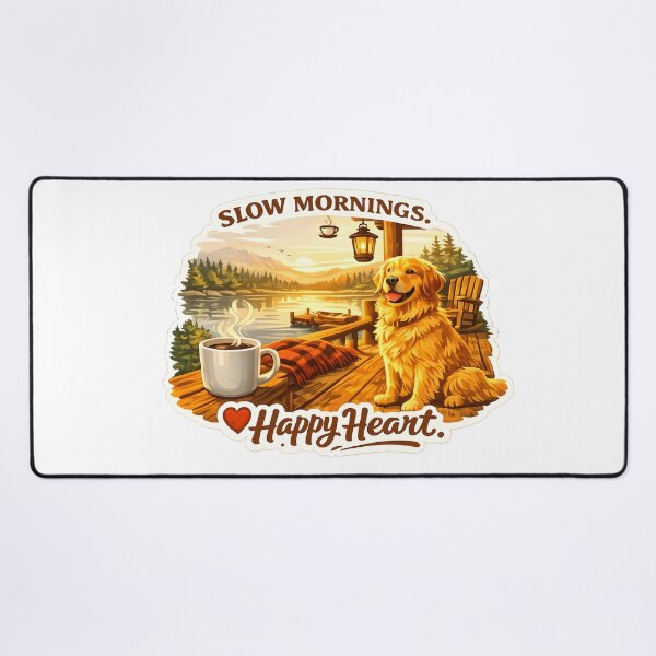 Item preview, Slow Mornings, Happy Heart – Golden Retriever Lake Cabin Design, Cozy Coffee & Dock Sticker/Shirt designed and sold by Sahil Randhawa.