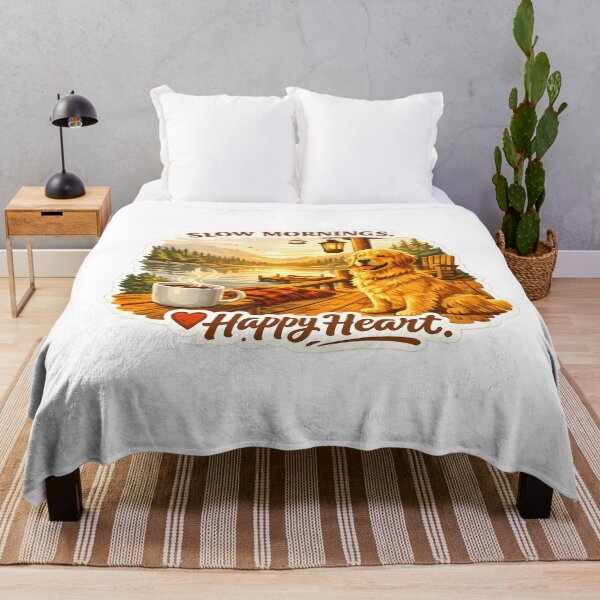 Item preview, Slow Mornings, Happy Heart – Golden Retriever Lake Cabin Design, Cozy Coffee & Dock Sticker/Shirt designed and sold by Sahil Randhawa.