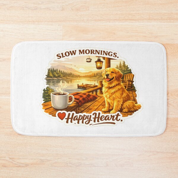 Item preview, Slow Mornings, Happy Heart – Golden Retriever Lake Cabin Design, Cozy Coffee & Dock Sticker/Shirt designed and sold by Sahil Randhawa.
