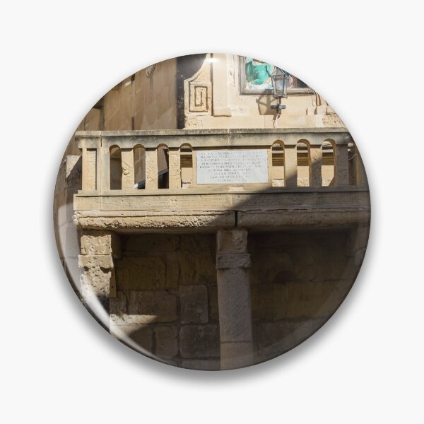 Item preview, Stone Balcony Shrine With Religious Statue And Historic Mediterranean Architecture On Sunny Street Corner designed and sold by Nmallia.