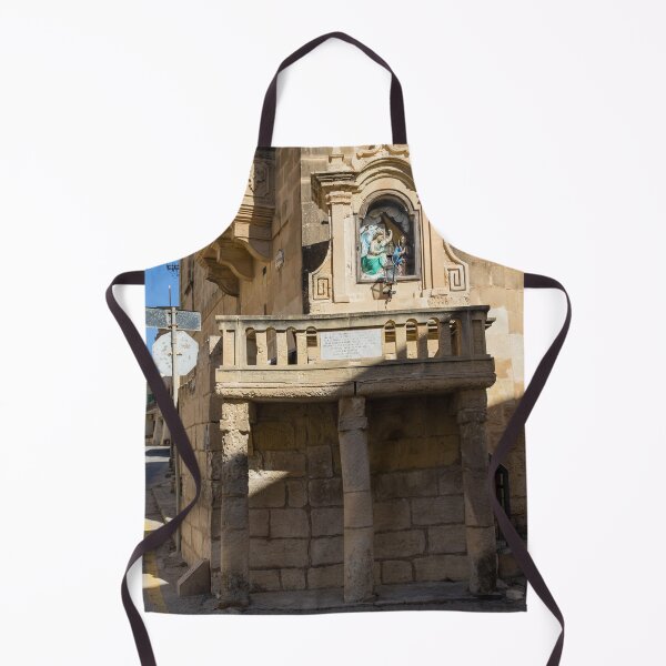 Item preview, Stone Balcony Shrine With Religious Statue And Historic Mediterranean Architecture On Sunny Street Corner designed and sold by Nmallia.