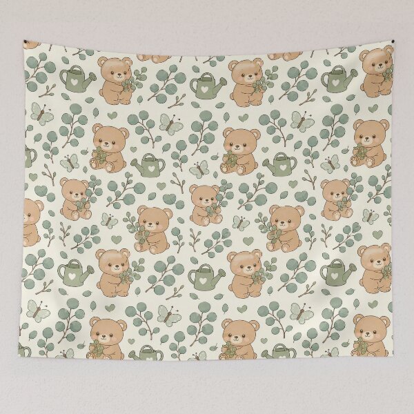 Item preview, Cute Teddy Bear Eucalyptus Grove Kawaii Pattern designed and sold by Soft Berry Studio.
