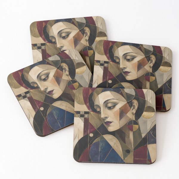 Item preview, Geometric Woman Portrait – Moody Cubist Female Face in Jewel Tones designed and sold by GutyzDesignsES.