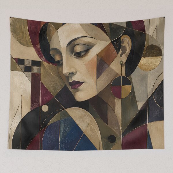 Item preview, Geometric Woman Portrait – Moody Cubist Female Face in Jewel Tones designed and sold by GutyzDesignsES.
