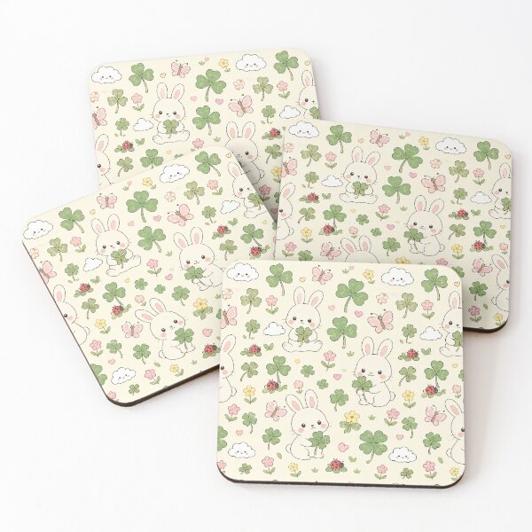 Item preview, Cute Bunny Clover Meadow Kawaii Pattern designed and sold by Soft Berry Studio.