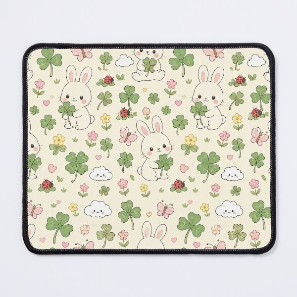 Item preview, Cute Bunny Clover Meadow Kawaii Pattern designed and sold by Soft Berry Studio.