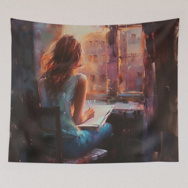 Item preview, Young Woman Sketching by the Window designed and sold by AniDragonfly.