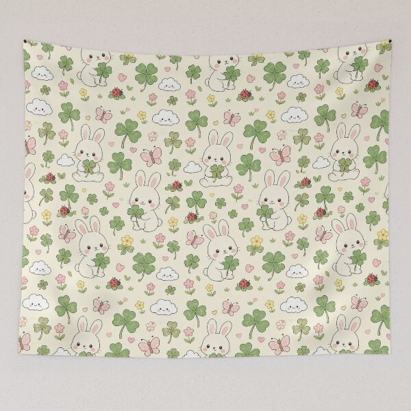 Item preview, Cute Bunny Clover Meadow Kawaii Pattern designed and sold by Soft Berry Studio.