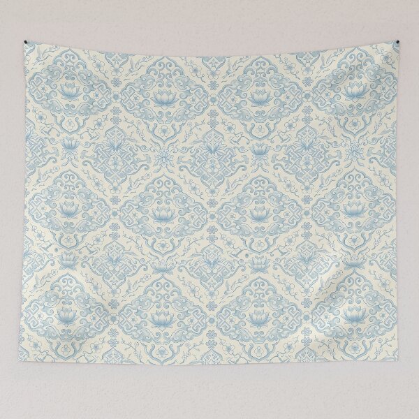 Item preview, Elegant Sky Blue Dancheong Lotus Infinite Seamless Pattern designed and sold by SOOstudio73.