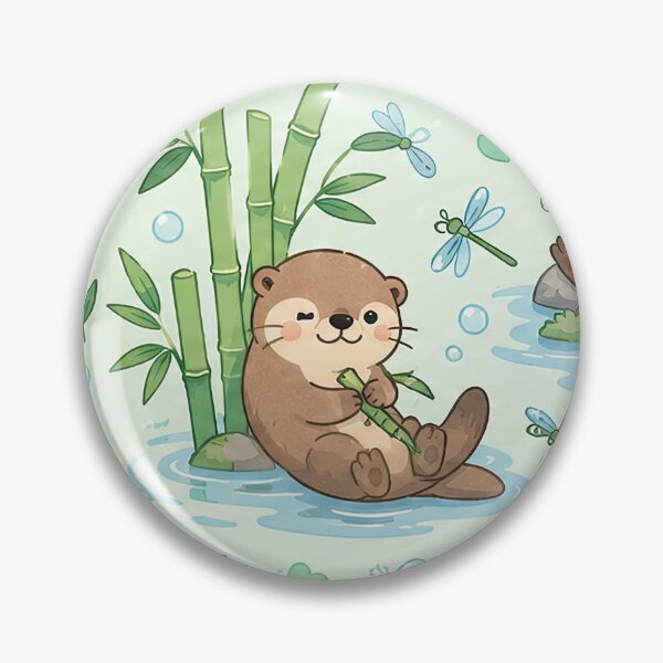 Artikelvorschau, Niedliches Otter-Bambusteich-Kawaii-Muster entworfen und verkauft von Soft Berry Studio.