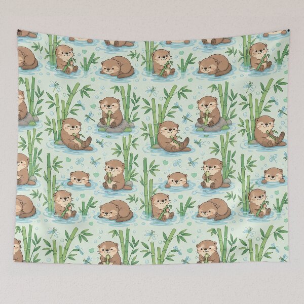 Item preview, Cute Otter Bamboo Pond Kawaii Pattern designed and sold by Soft Berry Studio.