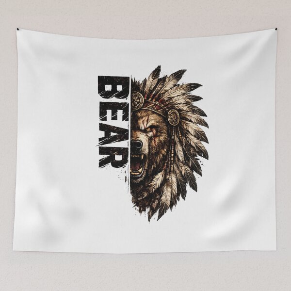 Item preview, Bear Warrior Feather Headdress | Vintage Tribal Bear T-Shirt Design PNG designed and sold by SupernovaNote.