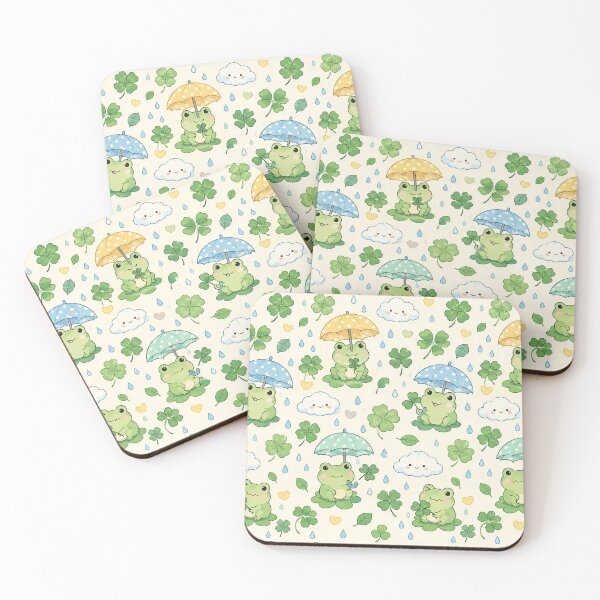 Item preview, Cute Frog Clover Rain Kawaii Pattern designed and sold by Soft Berry Studio.