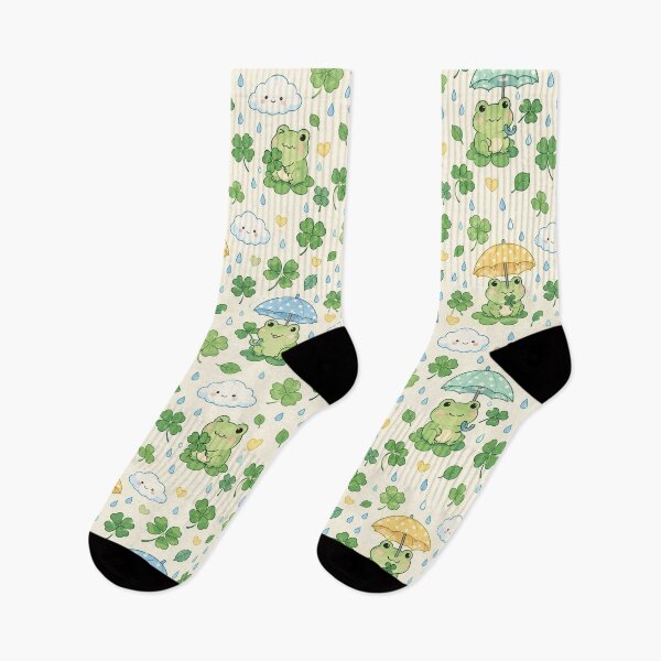 Item preview, Cute Frog Clover Rain Kawaii Pattern designed and sold by Soft Berry Studio.