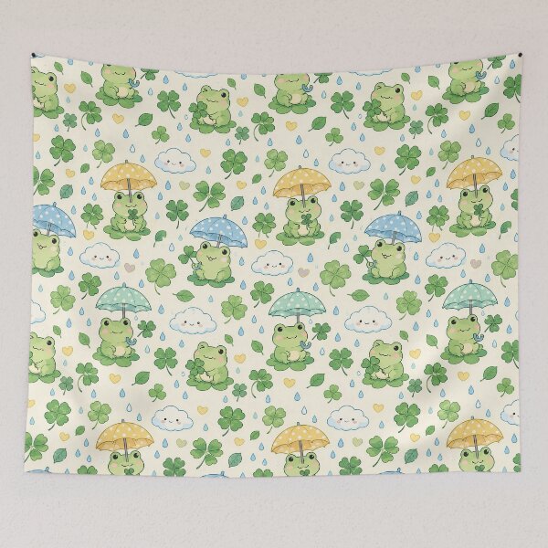 Item preview, Cute Frog Clover Rain Kawaii Pattern designed and sold by Soft Berry Studio.