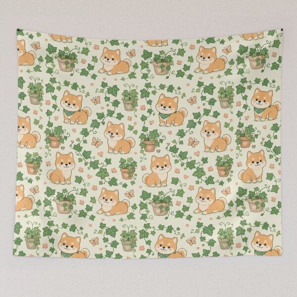 Item preview, Cute Shiba Inu Ivy Garden Kawaii Pattern designed and sold by Soft Berry Studio.