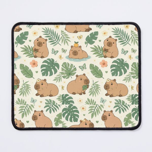 Item preview, Cute Capybara Palm Leaf Kawaii Pattern designed and sold by Soft Berry Studio.