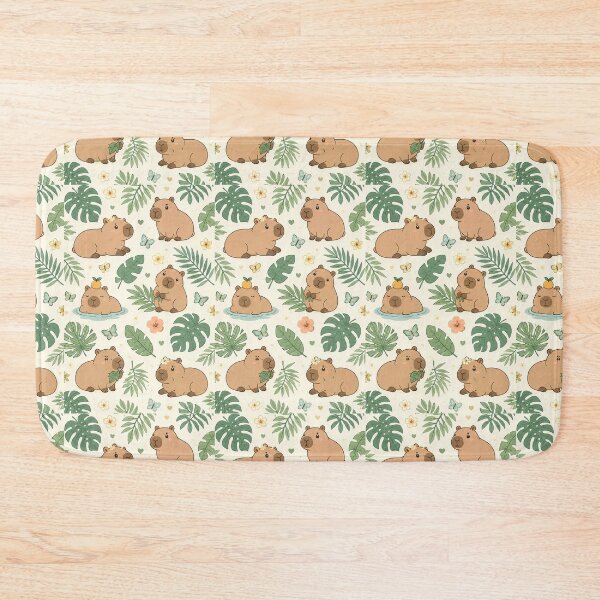 Item preview, Cute Capybara Palm Leaf Kawaii Pattern designed and sold by Soft Berry Studio.