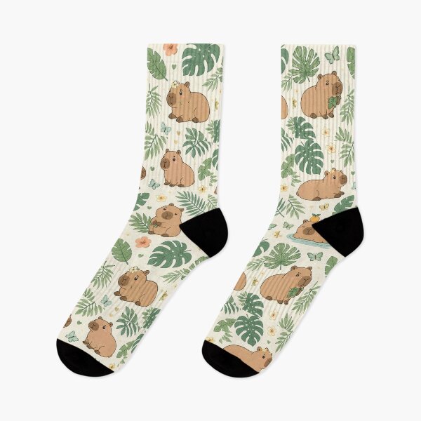 Item preview, Cute Capybara Palm Leaf Kawaii Pattern designed and sold by Soft Berry Studio.