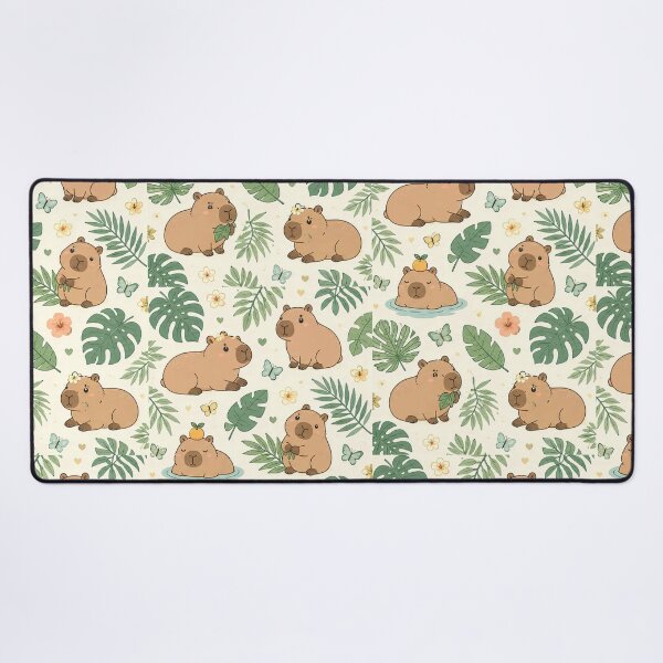 Item preview, Cute Capybara Palm Leaf Kawaii Pattern designed and sold by Soft Berry Studio.