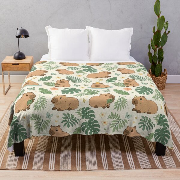 Item preview, Cute Capybara Palm Leaf Kawaii Pattern designed and sold by Soft Berry Studio.