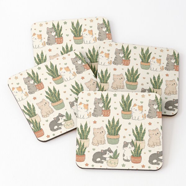 Item preview, Cute Cozy Cat Snake Plant Kawaii Pattern designed and sold by Soft Berry Studio.