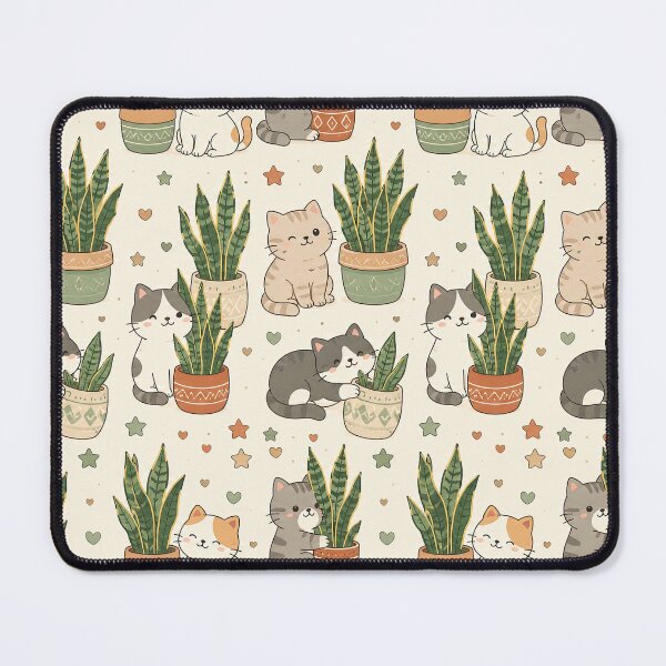 Item preview, Cute Cozy Cat Snake Plant Kawaii Pattern designed and sold by Soft Berry Studio.