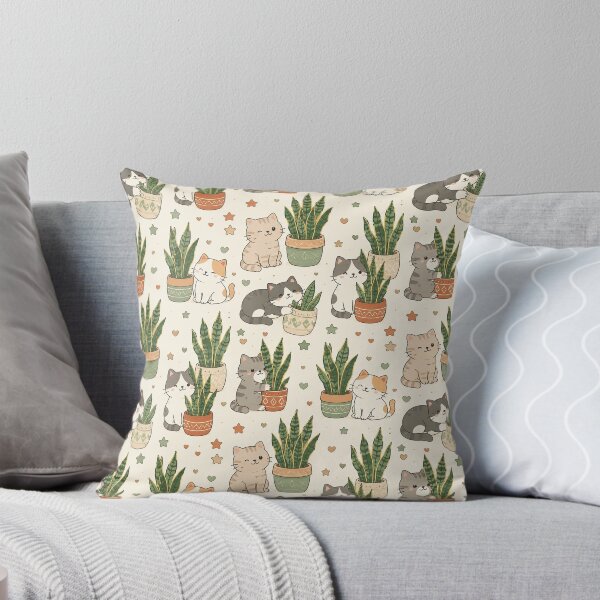 Item preview, Cute Cozy Cat Snake Plant Kawaii Pattern designed and sold by Soft Berry Studio.