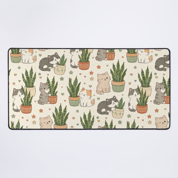 Item preview, Cute Cozy Cat Snake Plant Kawaii Pattern designed and sold by Soft Berry Studio.