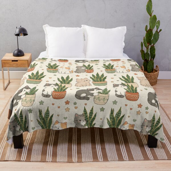 Item preview, Cute Cozy Cat Snake Plant Kawaii Pattern designed and sold by Soft Berry Studio.
