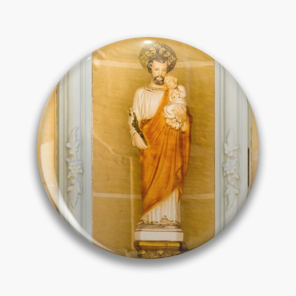 Item preview, Saint Statue Holding Child In Arched Church Niche With Decorative Frame And Warm Stone Wall designed and sold by Nmallia.