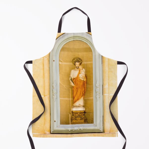 Item preview, Saint Statue Holding Child In Arched Church Niche With Decorative Frame And Warm Stone Wall designed and sold by Nmallia.
